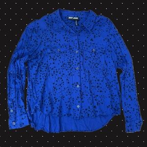 DKNY Women's Blue Star‎ Pattern Button Down Shirt